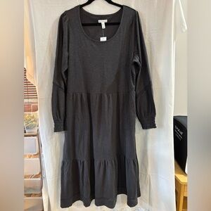 Canyon Retreat Charcoal Long Sleeve Midi Dress with Lace Detail